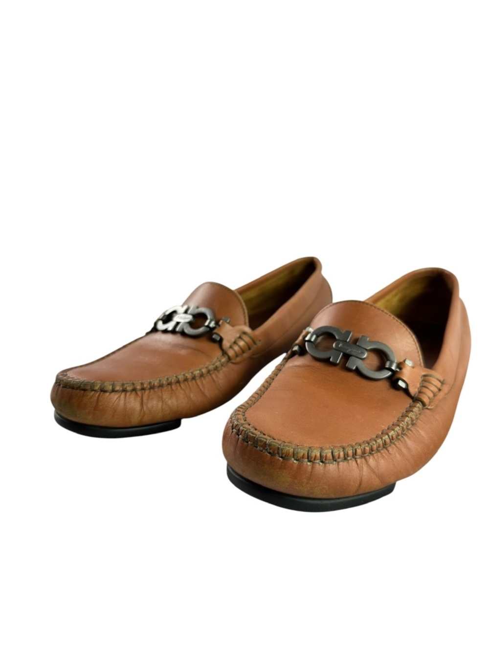 SALVATORE FERRAGAMO Sport Tan Leather Moccasin Gancini Loafers For Women 7.5 B